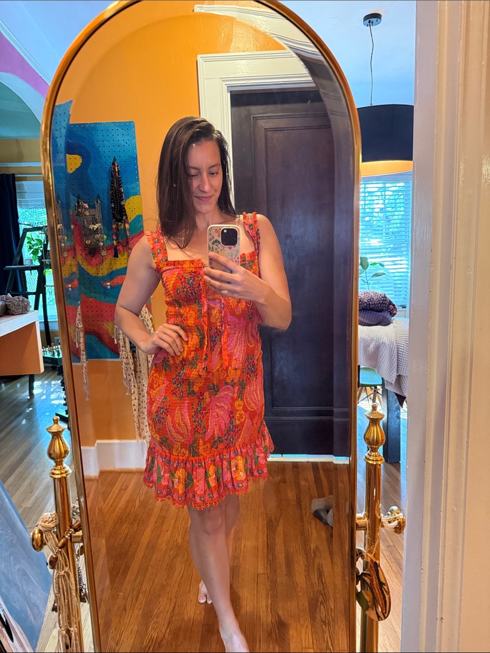 FARM Rio Vibrant Pink and Orange Mini Dress